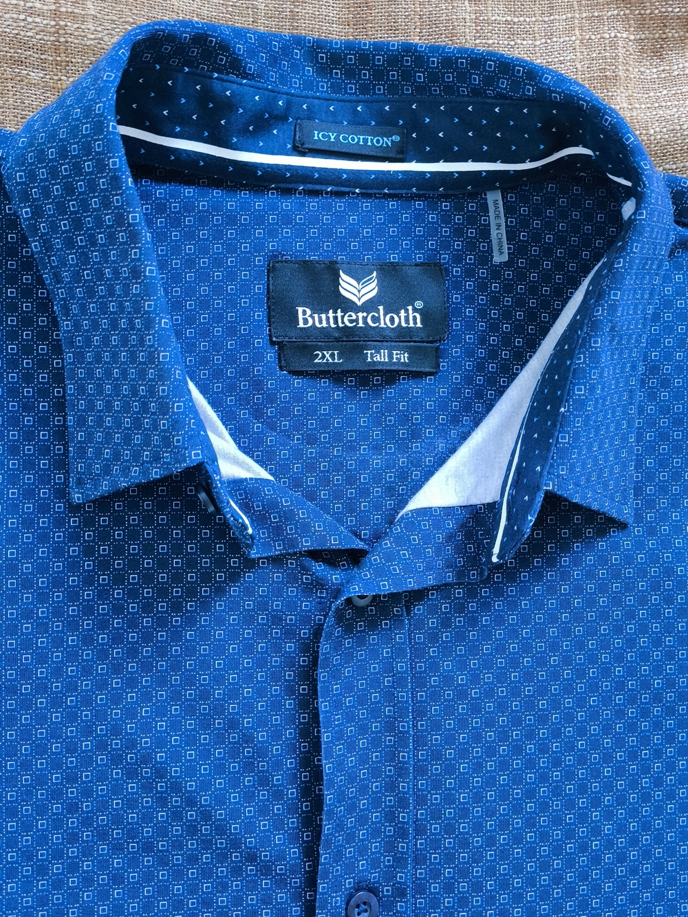 Buttercloth Icy Cotton Men's Blue Micro-Pattern Button-Up Shirt Size 2XL Tallfit - Picture 2 of 10